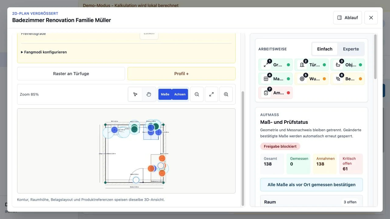 FliesenFlow: Grundriss und Objekte in 2D